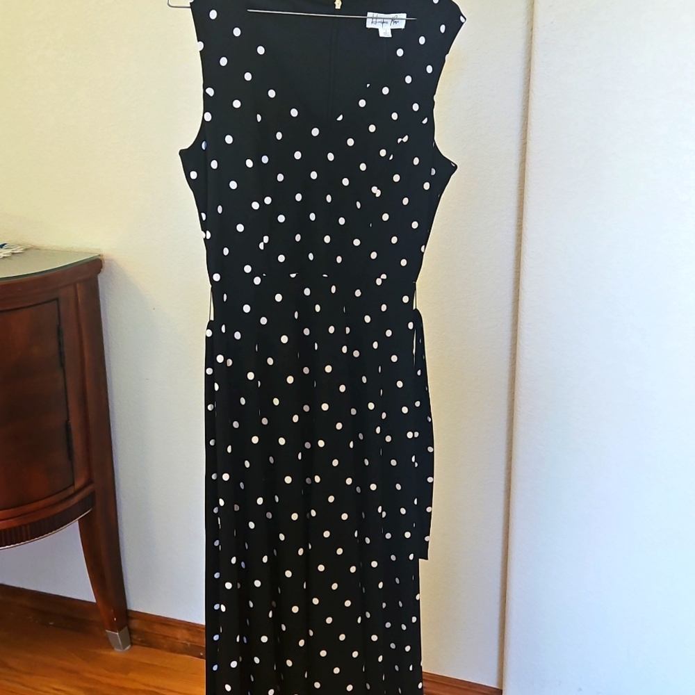 NWT, Harper Rose, Black & White Polka Dot, Sleeveless Scoop Neck Dress, Size 4